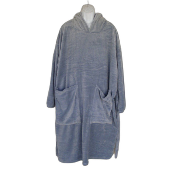 Fleece Robe, OS, Jumbo Hoodie Pullover, Pockets, light blue - Picture 6 of 7